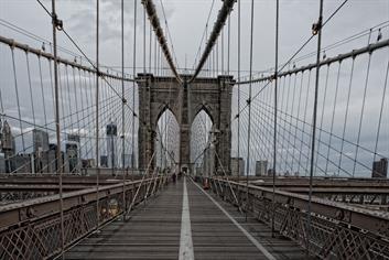 A unique photo of the Brooklyn Bridge on top